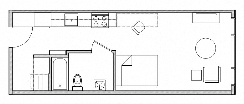 Floor plan for studio, 1 bath, 388 sqft